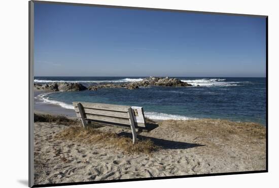 Bench on Beach with Waves, Monterey Peninsula, California Coast-Sheila Haddad-Mounted Photographic Print