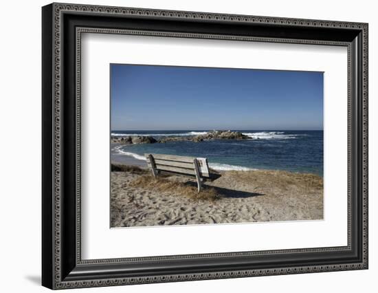 Bench on Beach with Waves, Monterey Peninsula, California Coast-Sheila Haddad-Framed Photographic Print