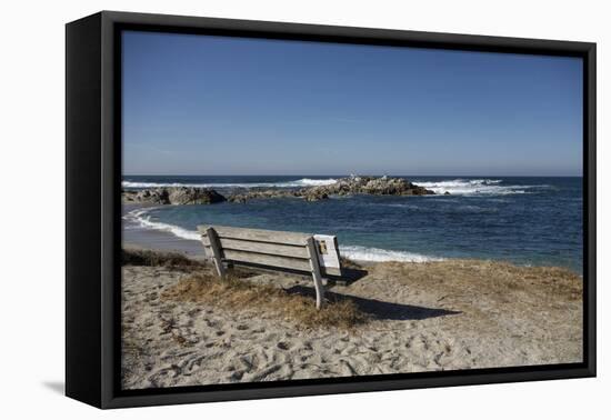 Bench on Beach with Waves, Monterey Peninsula, California Coast-Sheila Haddad-Framed Premier Image Canvas