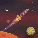 Rocket Ship Flying through Space-Benchart-Art Print
