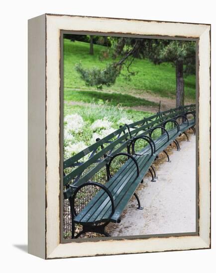 Benches, Central Park, Manhattan-Amanda Hall-Framed Premier Image Canvas