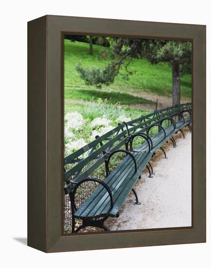 Benches, Central Park, Manhattan-Amanda Hall-Framed Premier Image Canvas