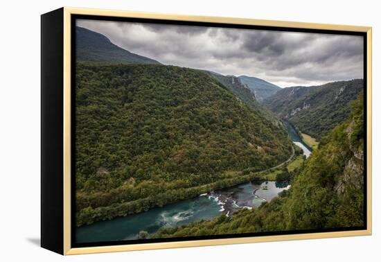 Bend In The Una River From Bosnia Side. River Spans Border Between Bosnia, Herzegovina & Croatia-Karine Aigner-Framed Premier Image Canvas