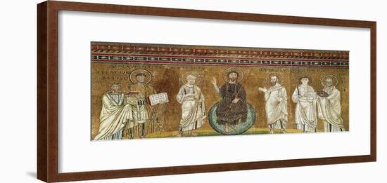 Benedictory Jesus with Sts Lawrence, Peter, Paul, Stephen, Hippolytus and Pope Pelagio-Felice Giani-Framed Giclee Print