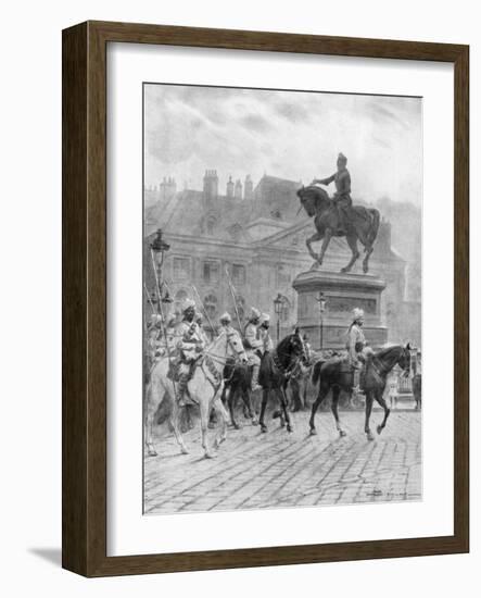 Bengal Mounted Lancers Passing the Statue of Joan of Arc, France, 1914-J Simont-Framed Giclee Print