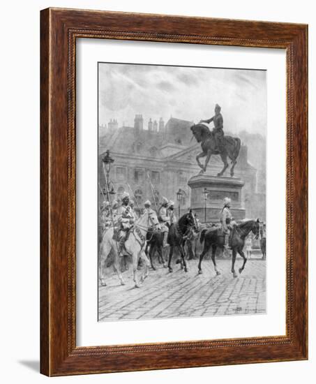 Bengal Mounted Lancers Passing the Statue of Joan of Arc, France, 1914-J Simont-Framed Giclee Print