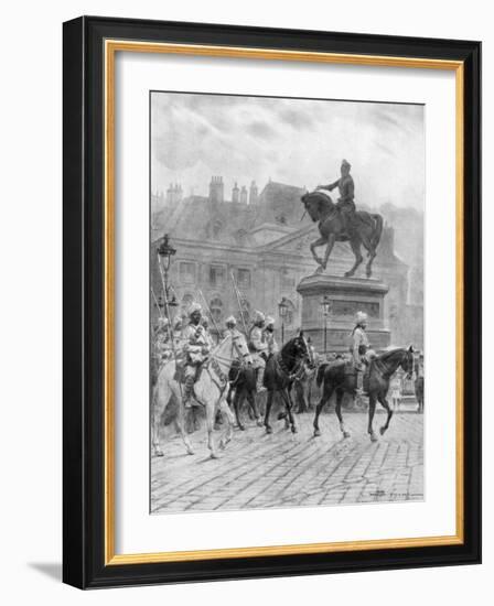 Bengal Mounted Lancers Passing the Statue of Joan of Arc, France, 1914-J Simont-Framed Giclee Print