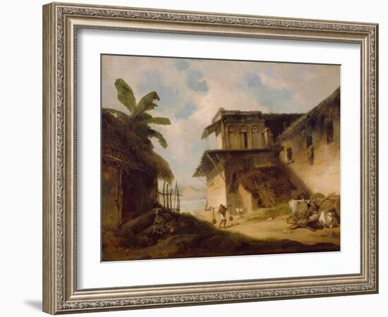 Bengal Village Scene, 1819-1821 (Oil on Canvas)-George Chinnery-Framed Giclee Print