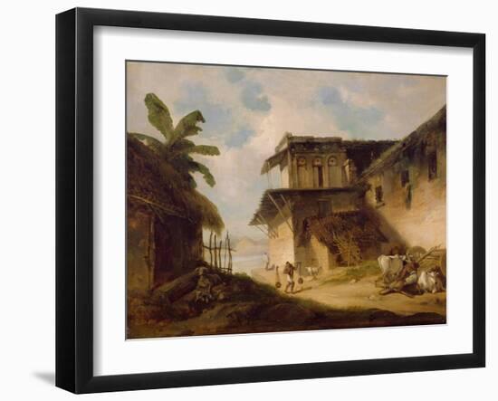 Bengal Village Scene, 1819-1821 (Oil on Canvas)-George Chinnery-Framed Giclee Print