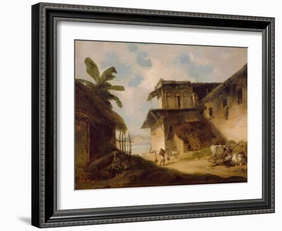 Bengal Village Scene, 1819-1821 (Oil on Canvas)-George Chinnery-Framed Giclee Print