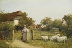 Young Girl with Sheep, by a Cottage-Benjamin D. Sigmund-Laminated Giclee Print