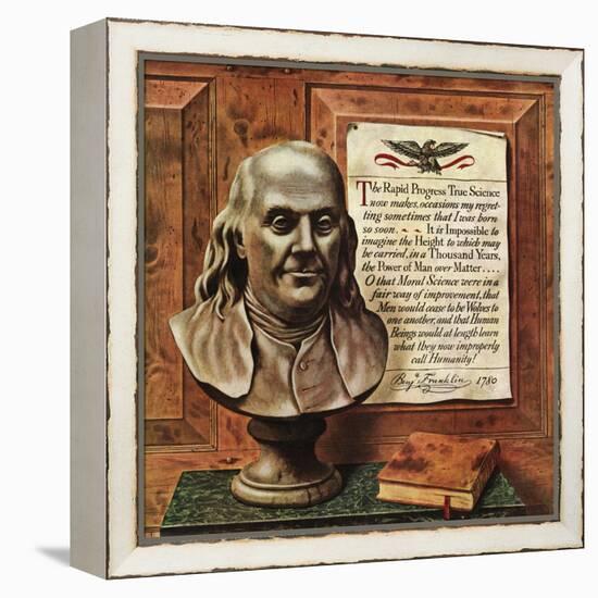 "Benjamin Franklin - bust and quote," January 19, 1946-John Atherton-Framed Premier Image Canvas