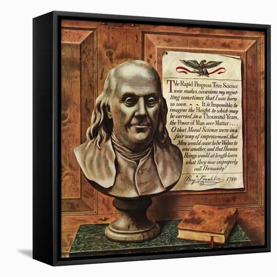 "Benjamin Franklin - bust and quote," January 19, 1946-John Atherton-Framed Premier Image Canvas