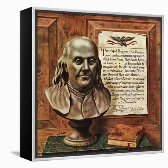 "Benjamin Franklin - bust and quote," January 19, 1946-John Atherton-Framed Premier Image Canvas