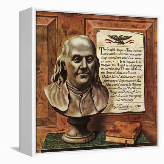 "Benjamin Franklin - bust and quote," January 19, 1946-John Atherton-Framed Premier Image Canvas