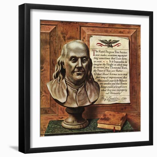 "Benjamin Franklin - bust and quote," January 19, 1946-John Atherton-Framed Giclee Print