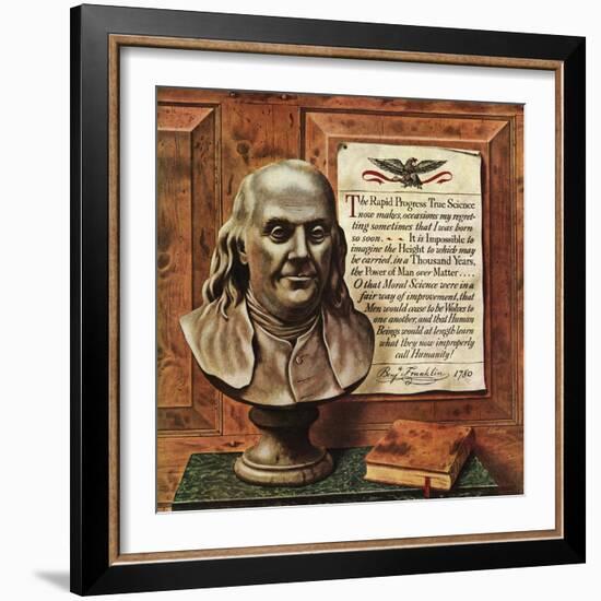"Benjamin Franklin - bust and quote," January 19, 1946-John Atherton-Framed Giclee Print