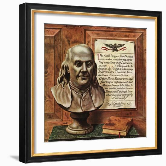 "Benjamin Franklin - bust and quote," January 19, 1946-John Atherton-Framed Giclee Print