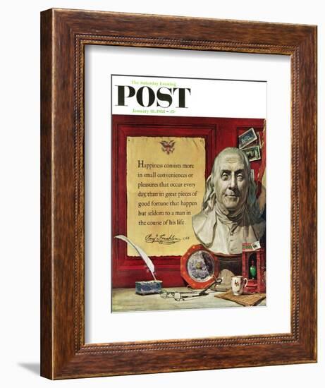 "Benjamin Franklin - Bust and Quote" Saturday Evening Post Cover, January 18, 1958-Stanley Meltzoff-Framed Giclee Print