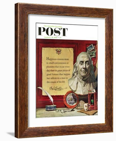 "Benjamin Franklin - Bust and Quote" Saturday Evening Post Cover, January 18, 1958-Stanley Meltzoff-Framed Giclee Print