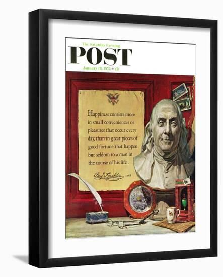 "Benjamin Franklin - Bust and Quote" Saturday Evening Post Cover, January 18, 1958-Stanley Meltzoff-Framed Giclee Print