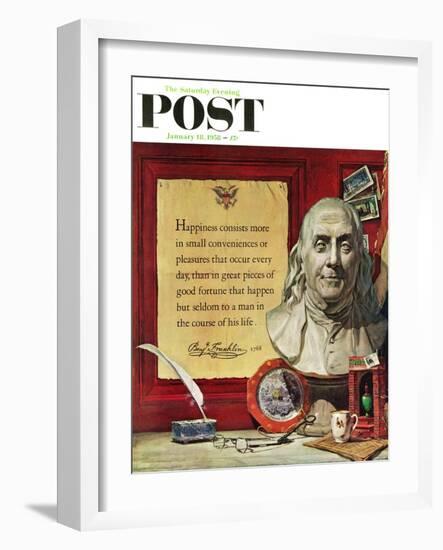 "Benjamin Franklin - Bust and Quote" Saturday Evening Post Cover, January 18, 1958-Stanley Meltzoff-Framed Giclee Print