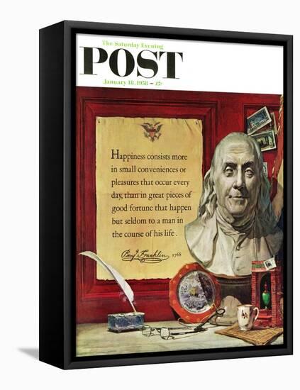 "Benjamin Franklin - Bust and Quote" Saturday Evening Post Cover, January 18, 1958-Stanley Meltzoff-Framed Premier Image Canvas