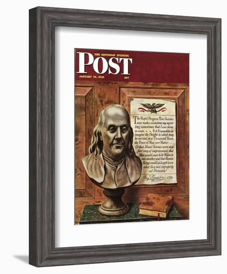 "Benjamin Franklin - bust and quote," Saturday Evening Post Cover, January 19, 1946-John Atherton-Framed Giclee Print