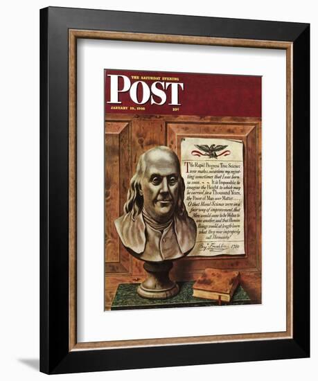 "Benjamin Franklin - bust and quote," Saturday Evening Post Cover, January 19, 1946-John Atherton-Framed Giclee Print