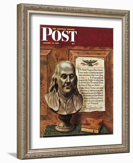 "Benjamin Franklin - bust and quote," Saturday Evening Post Cover, January 19, 1946-John Atherton-Framed Giclee Print