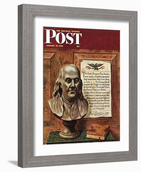 "Benjamin Franklin - bust and quote," Saturday Evening Post Cover, January 19, 1946-John Atherton-Framed Giclee Print