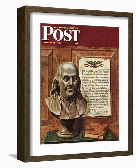 "Benjamin Franklin - bust and quote," Saturday Evening Post Cover, January 19, 1946-John Atherton-Framed Giclee Print