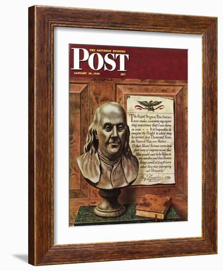 "Benjamin Franklin - bust and quote," Saturday Evening Post Cover, January 19, 1946-John Atherton-Framed Giclee Print