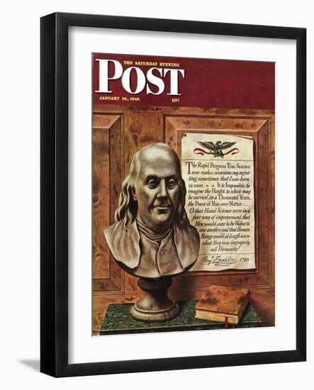 "Benjamin Franklin - bust and quote," Saturday Evening Post Cover, January 19, 1946-John Atherton-Framed Giclee Print