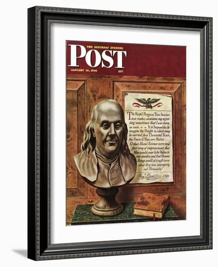 "Benjamin Franklin - bust and quote," Saturday Evening Post Cover, January 19, 1946-John Atherton-Framed Giclee Print