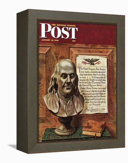 "Benjamin Franklin - bust and quote," Saturday Evening Post Cover, January 19, 1946-John Atherton-Framed Premier Image Canvas