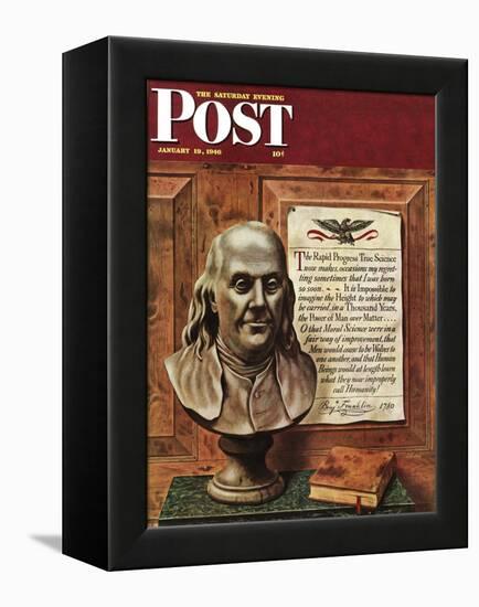"Benjamin Franklin - bust and quote," Saturday Evening Post Cover, January 19, 1946-John Atherton-Framed Premier Image Canvas