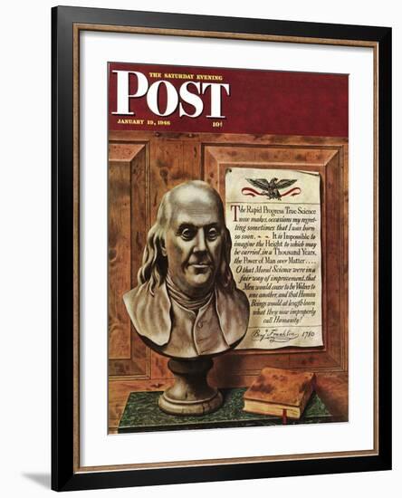 "Benjamin Franklin - bust and quote," Saturday Evening Post Cover, January 19, 1946-John Atherton-Framed Giclee Print