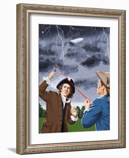 Benjamin Franklin Experimenting with Lightning-John Keay-Framed Giclee Print