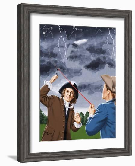 Benjamin Franklin Experimenting with Lightning-John Keay-Framed Giclee Print