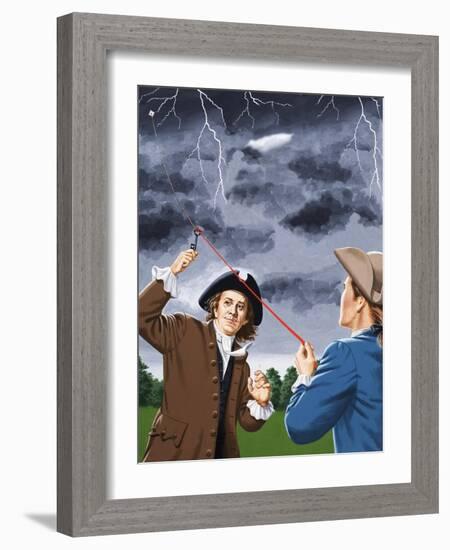 Benjamin Franklin Experimenting with Lightning-John Keay-Framed Giclee Print