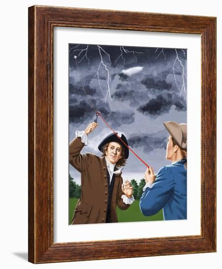 Benjamin Franklin Experimenting with Lightning-John Keay-Framed Giclee Print