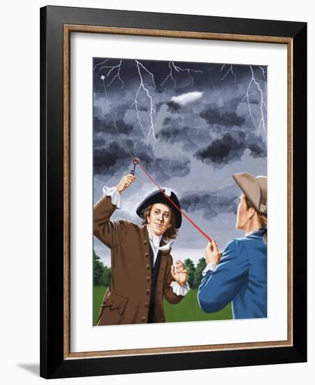 Benjamin Franklin Experimenting with Lightning-John Keay-Framed Giclee Print