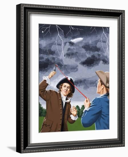 Benjamin Franklin Experimenting with Lightning-John Keay-Framed Giclee Print