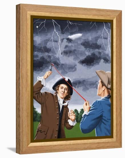 Benjamin Franklin Experimenting with Lightning-John Keay-Framed Premier Image Canvas