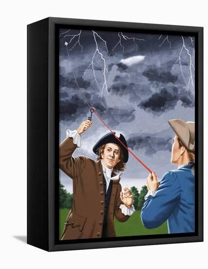 Benjamin Franklin Experimenting with Lightning-John Keay-Framed Premier Image Canvas