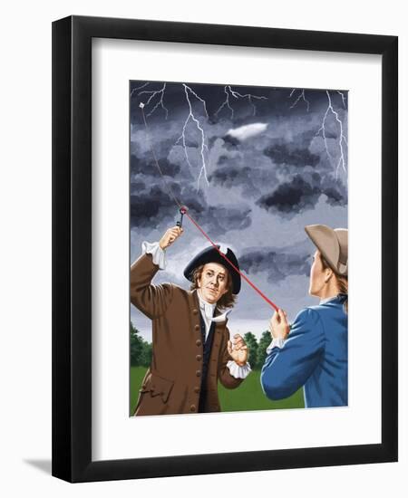 Benjamin Franklin Experimenting with Lightning-John Keay-Framed Giclee Print