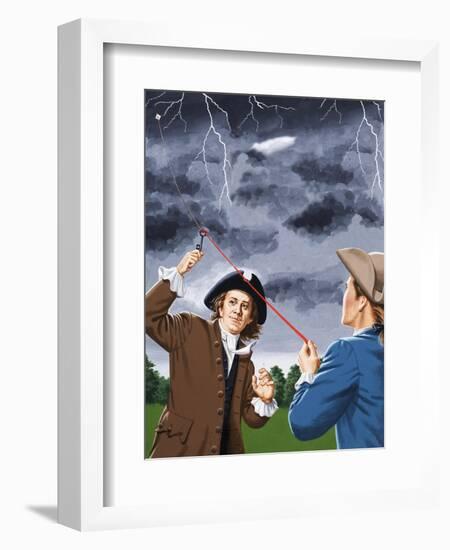 Benjamin Franklin Experimenting with Lightning-John Keay-Framed Giclee Print