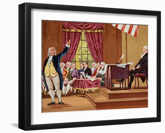 Benjamin Franklin Gesturing and Speaking in Constitutional Convention-null-Framed Giclee Print