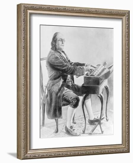 Benjamin Franklin Playing Harmonica-Bettmann-Framed Photographic Print